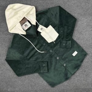 Men’s Jackets Corduroy Hooded Shirt (Bottol Green Color)