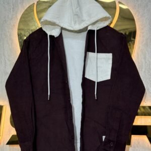 Men’s Jackets Corduroy Hooded Shirt (Maroon Color)